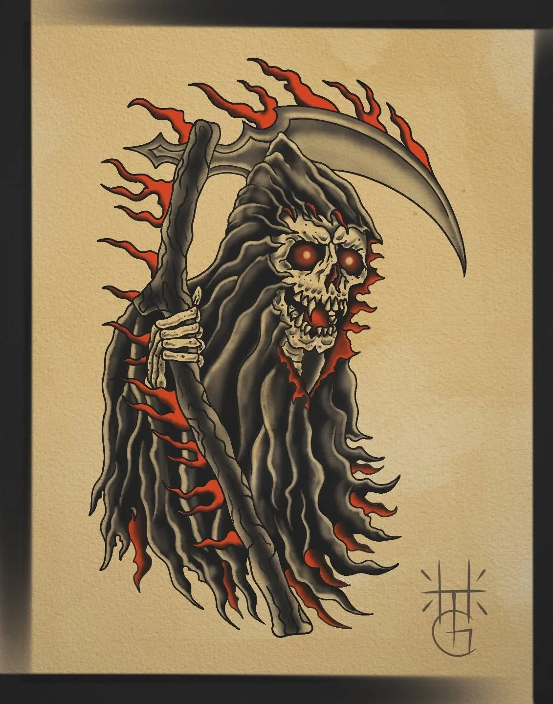 Reposting this reaper with some needed changes. Hope you dig it as much as I do. Already taken by @jazzy121102 . 
#reaper #traditonaltattooflash #trad #traditionaltattoos #grimreaper #angelofdeath #pgh #pittsburghtattoo #pittsburgh #fyp #tufftattoos