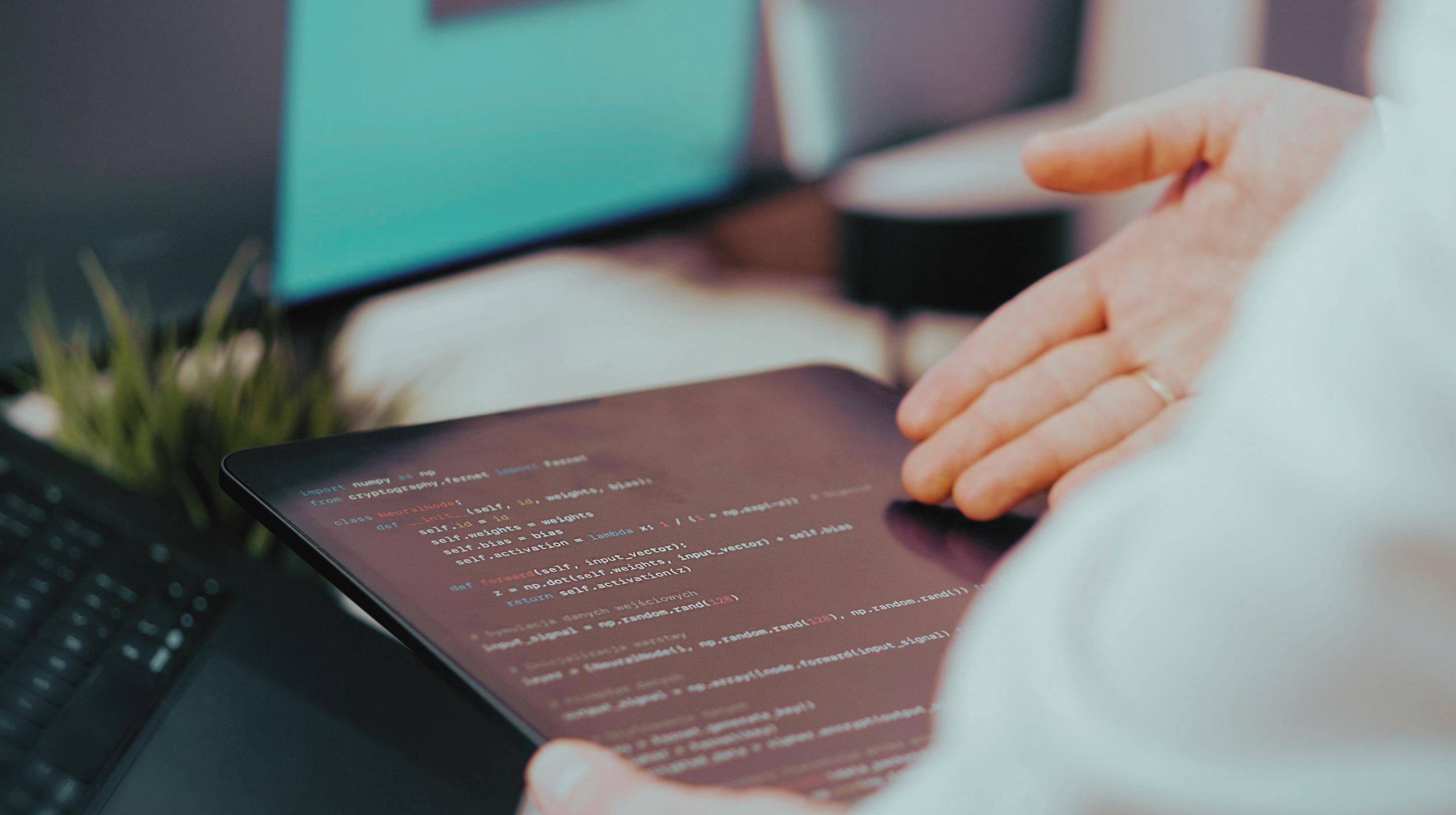 A person looking over AI code to employ in their vacation rental business