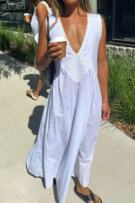 White Maxi Dress &amp; Flip-Flops