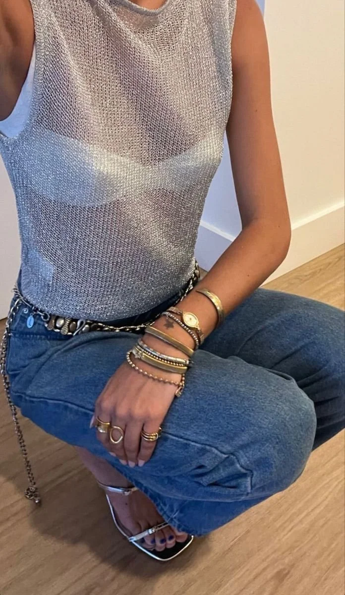 Sheer Mesh Tank &amp; Relaxed Denim