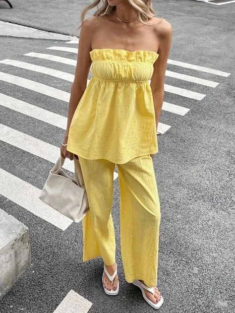 Yellow Strapless Babydoll Set