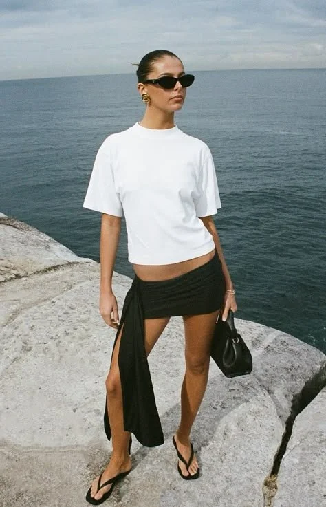 Monochrome Tee, Mini Skirt &amp; Thongs