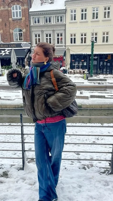 Snow Day Style in Oversized Green Puffer