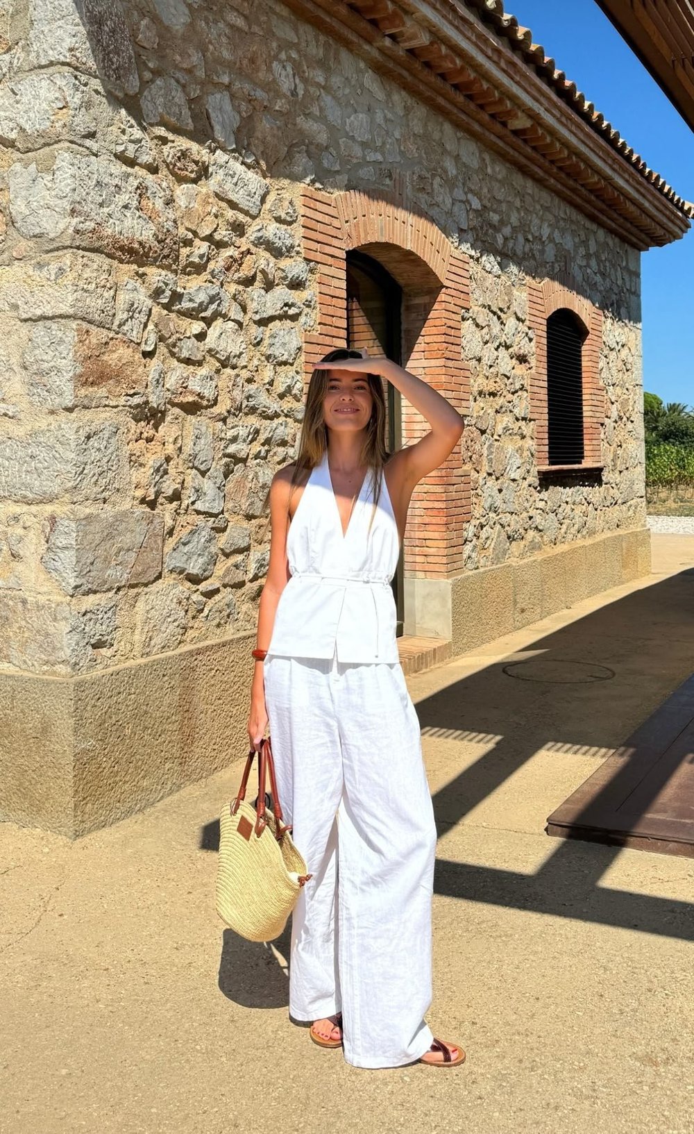 White Linen Jumpsuit for Exploring Athens Streets