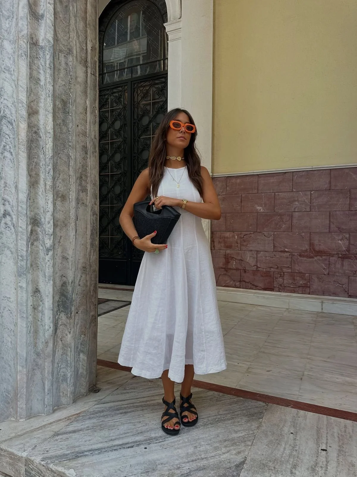 Minimalist White Sundress with Retro Sunglasses in Athens