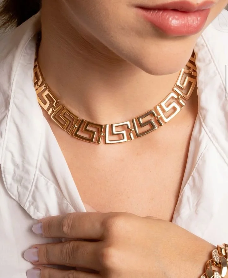 Modern Greek Key Collar Necklace for Stylish Athens Travel