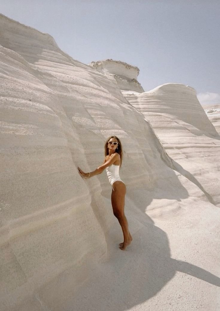 Sleek and Minimalist Swimwear at Sarakiniko’s Lunar Landscape
