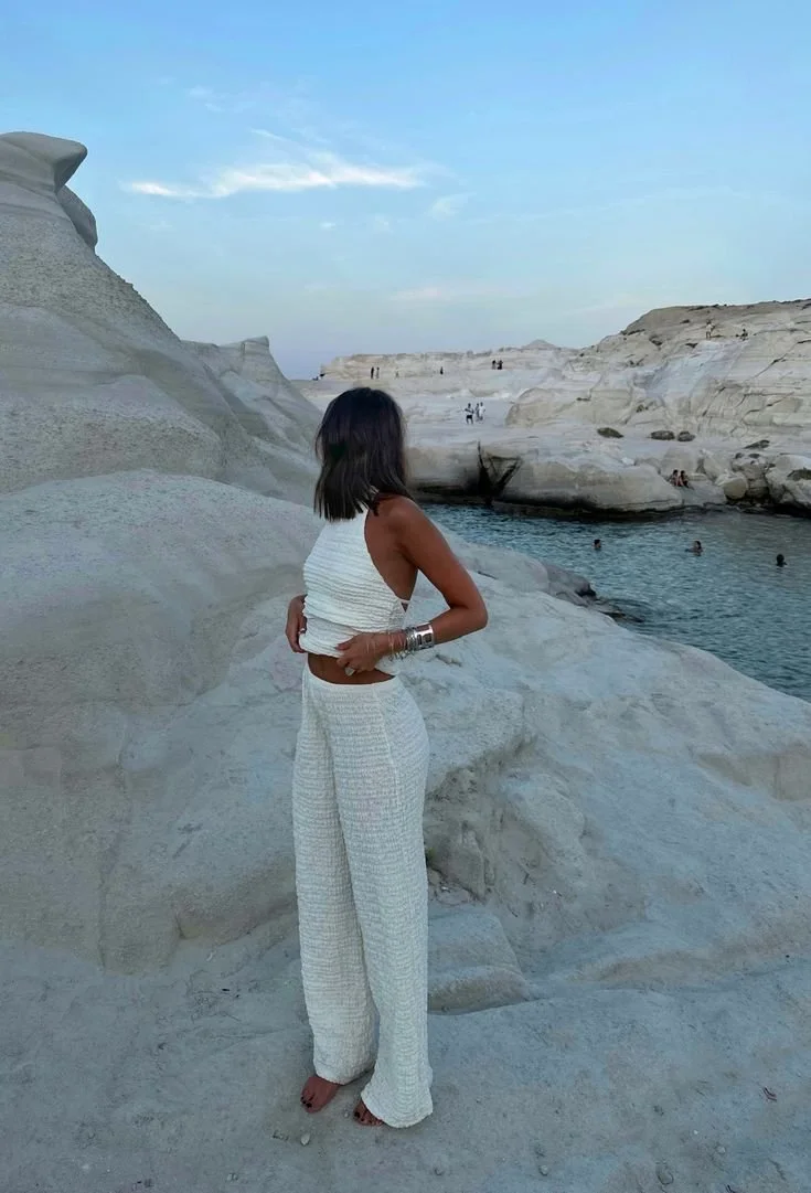 All-White Summer Set at Sarakiniko – Greek Island Outfit Inspiration