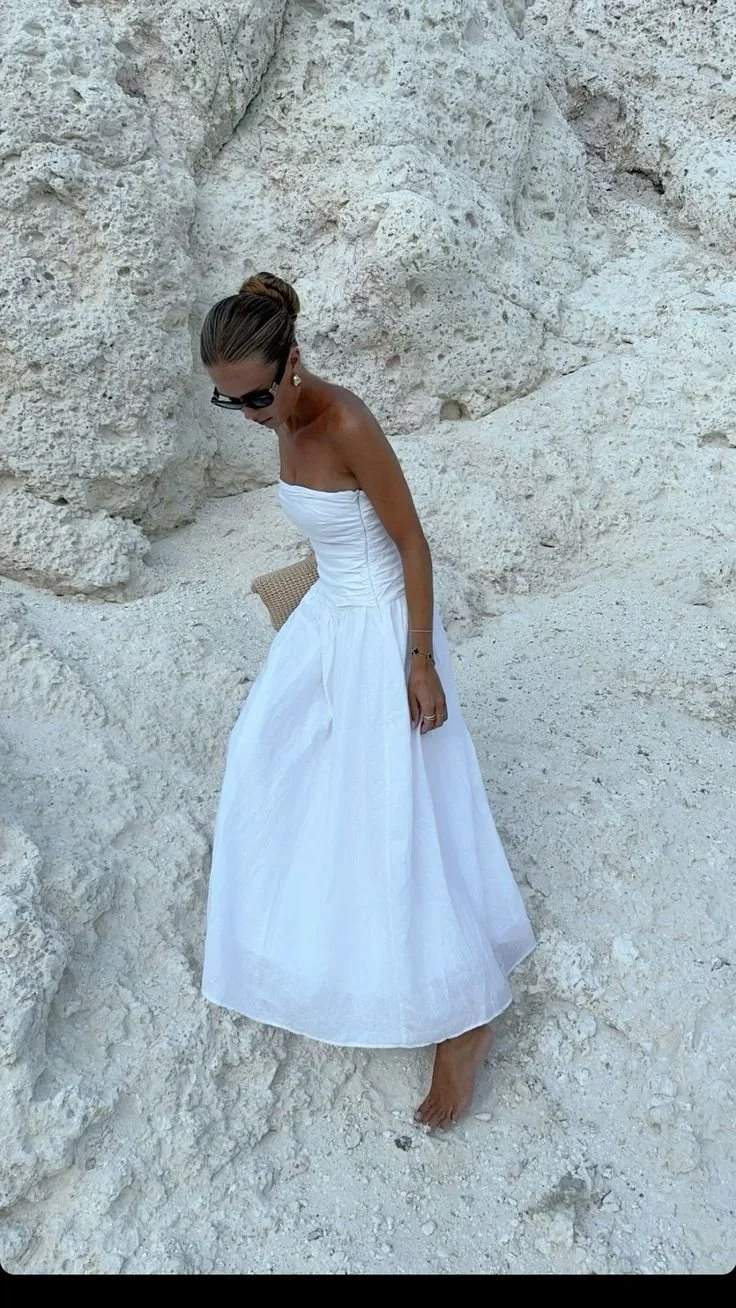 Strapless Sundress in Sarakiniko | What to Wear in Milos Greece