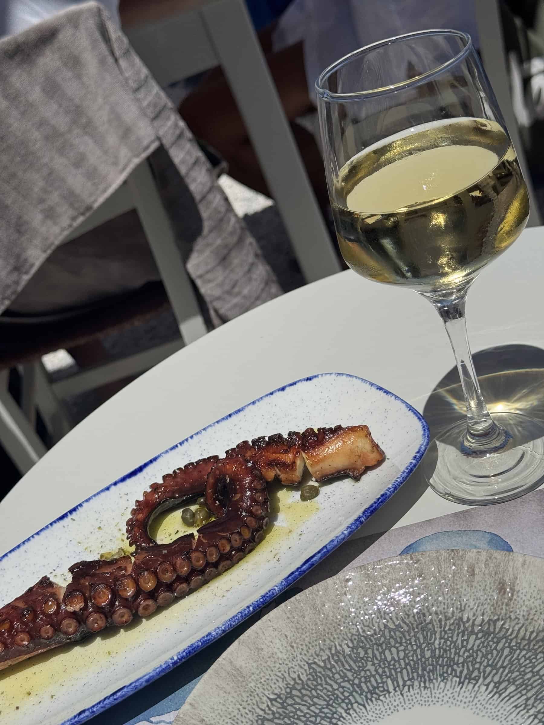 Grilled Octopus and White Wine at Medusa Mandrakia