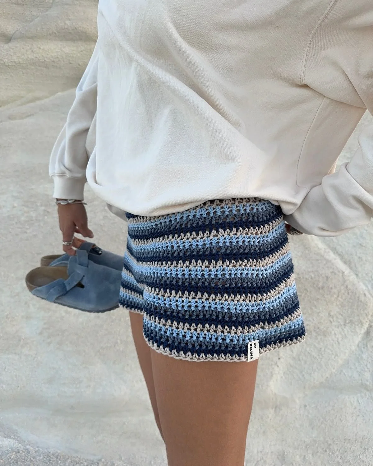 Striped Crochet Shorts &amp; Oversized Crew – Coastal Comfort in Milos