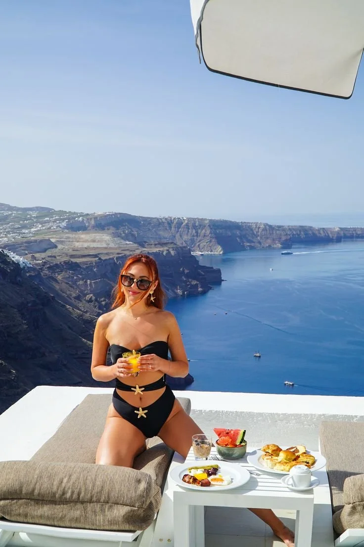 Black Bikini Breakfast Overlooking the Caldera