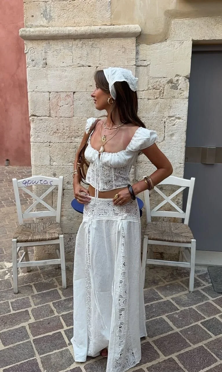 Vintage-Inspired Headscarf Look for Paros Village Strolls