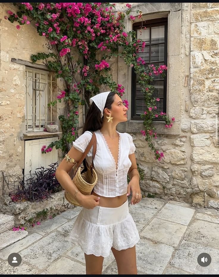 Countryside Headscarf Chic in Paros’ Floral Alleyways