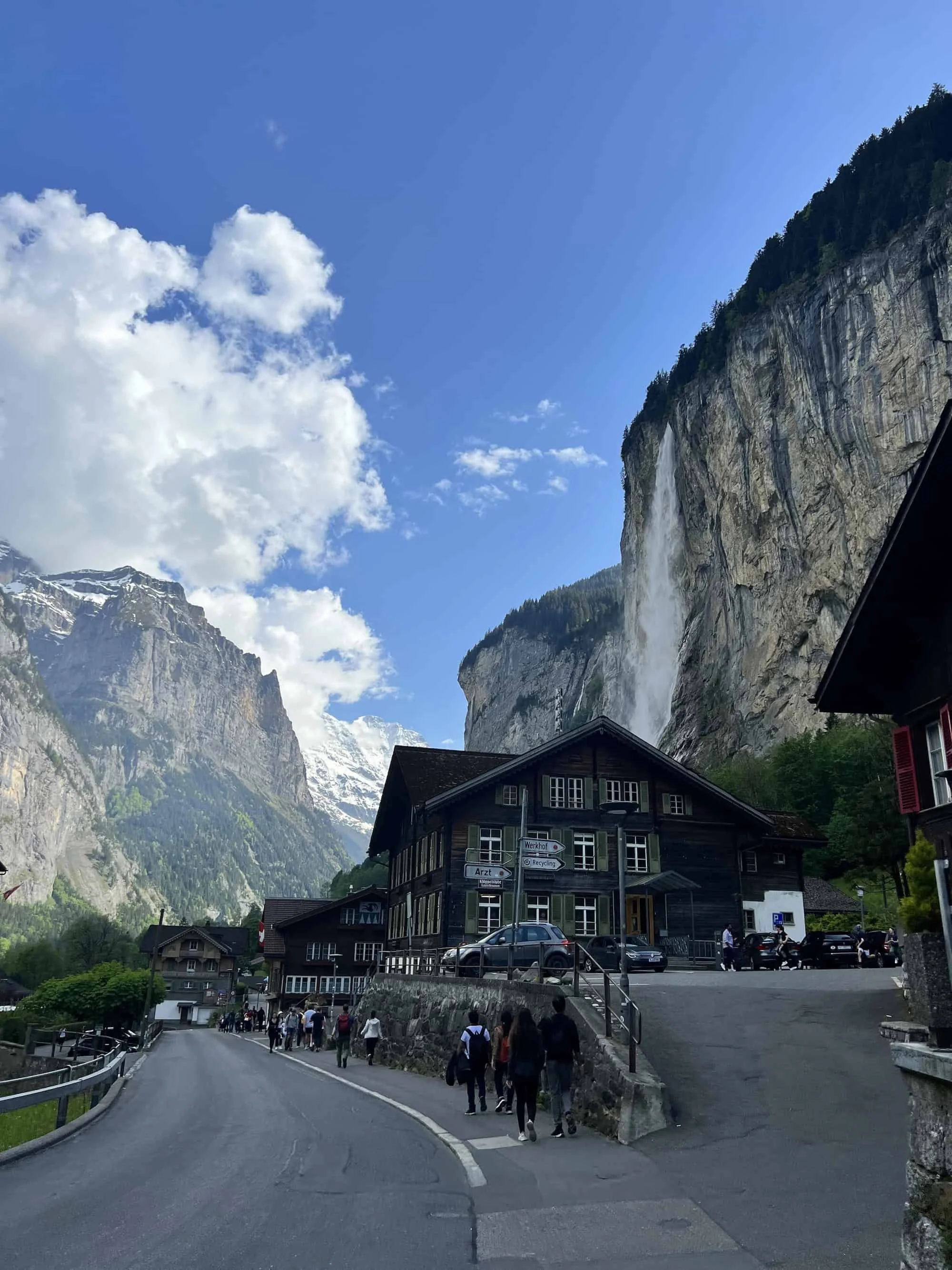 Walking Through Lauterbrunnen Toward Staubbach Falls