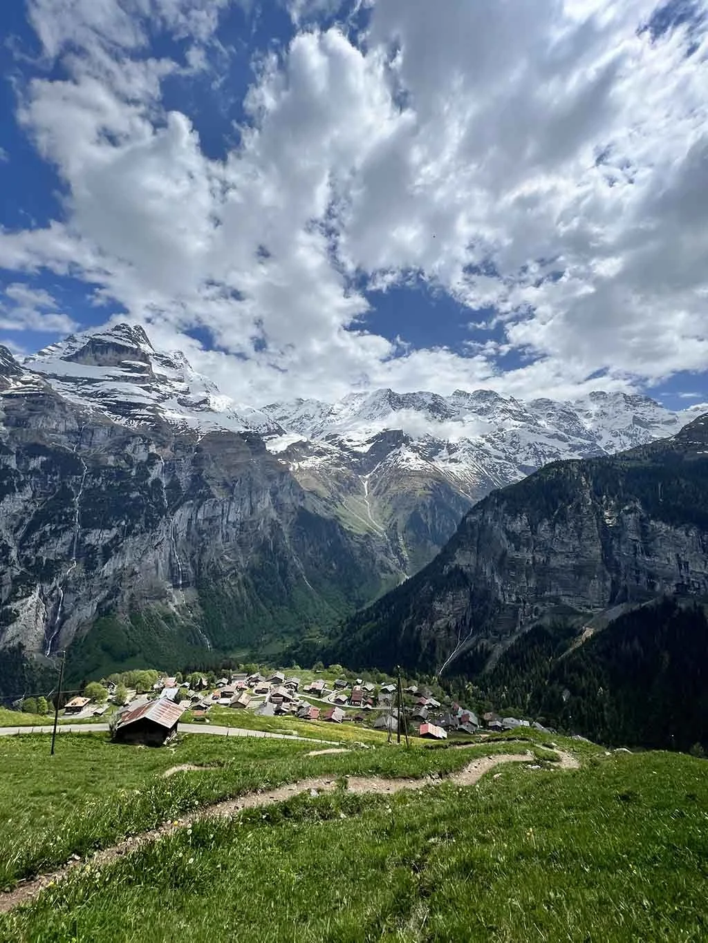 Lauterbrunnen Valley View with Snow-Capped Alpine Peaks