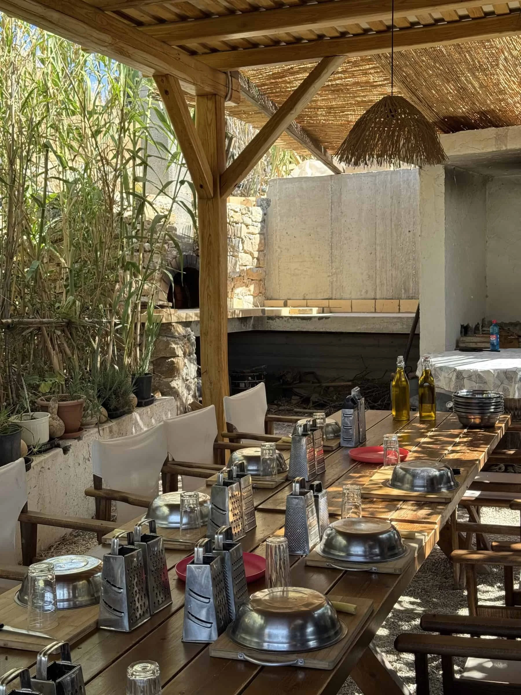 Perivoli Farm Cooking Class Table Setup in Melanes, Naxos