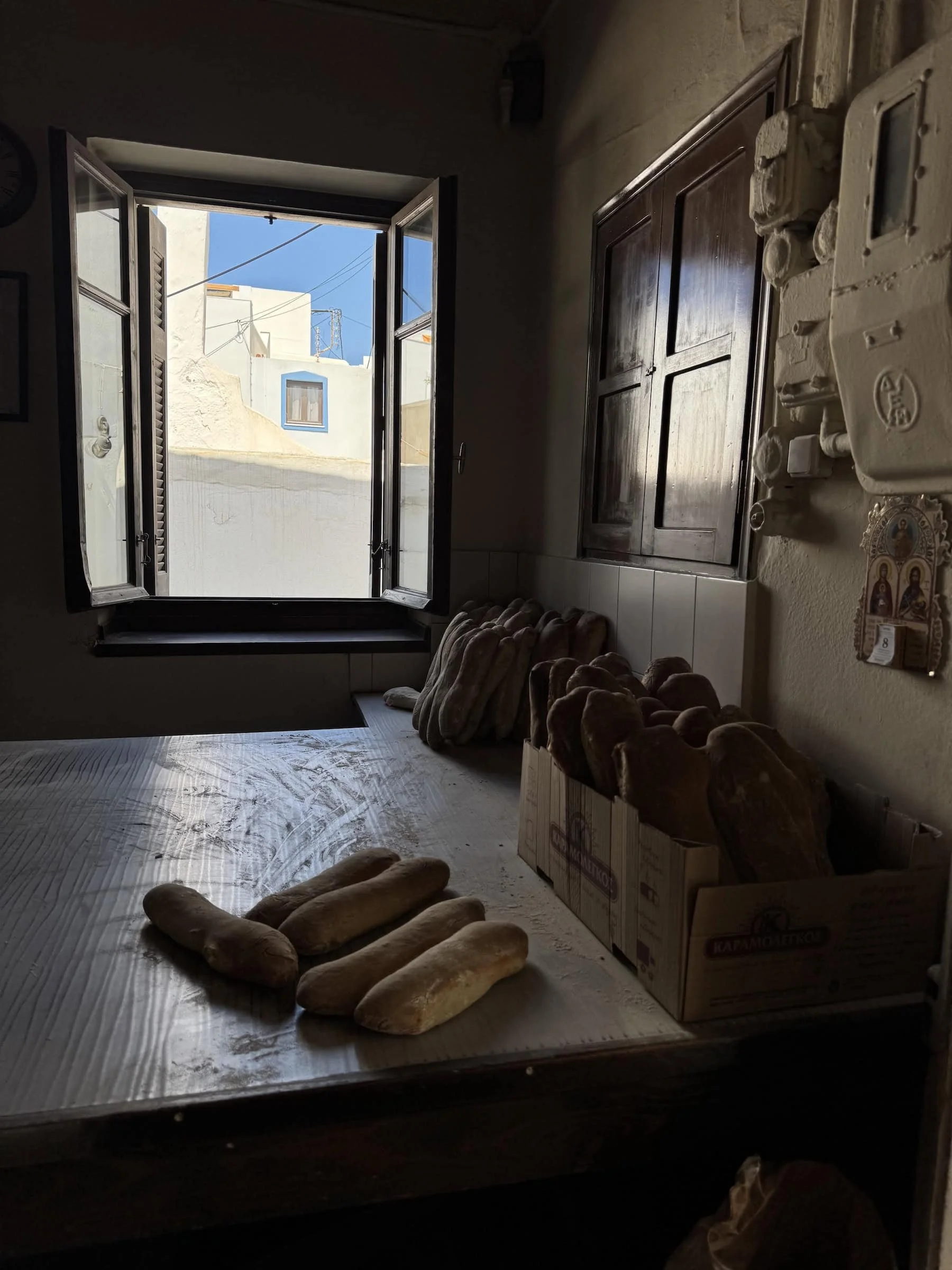 Traditional Naxos Bakery Interior with Fresh Morning Bread