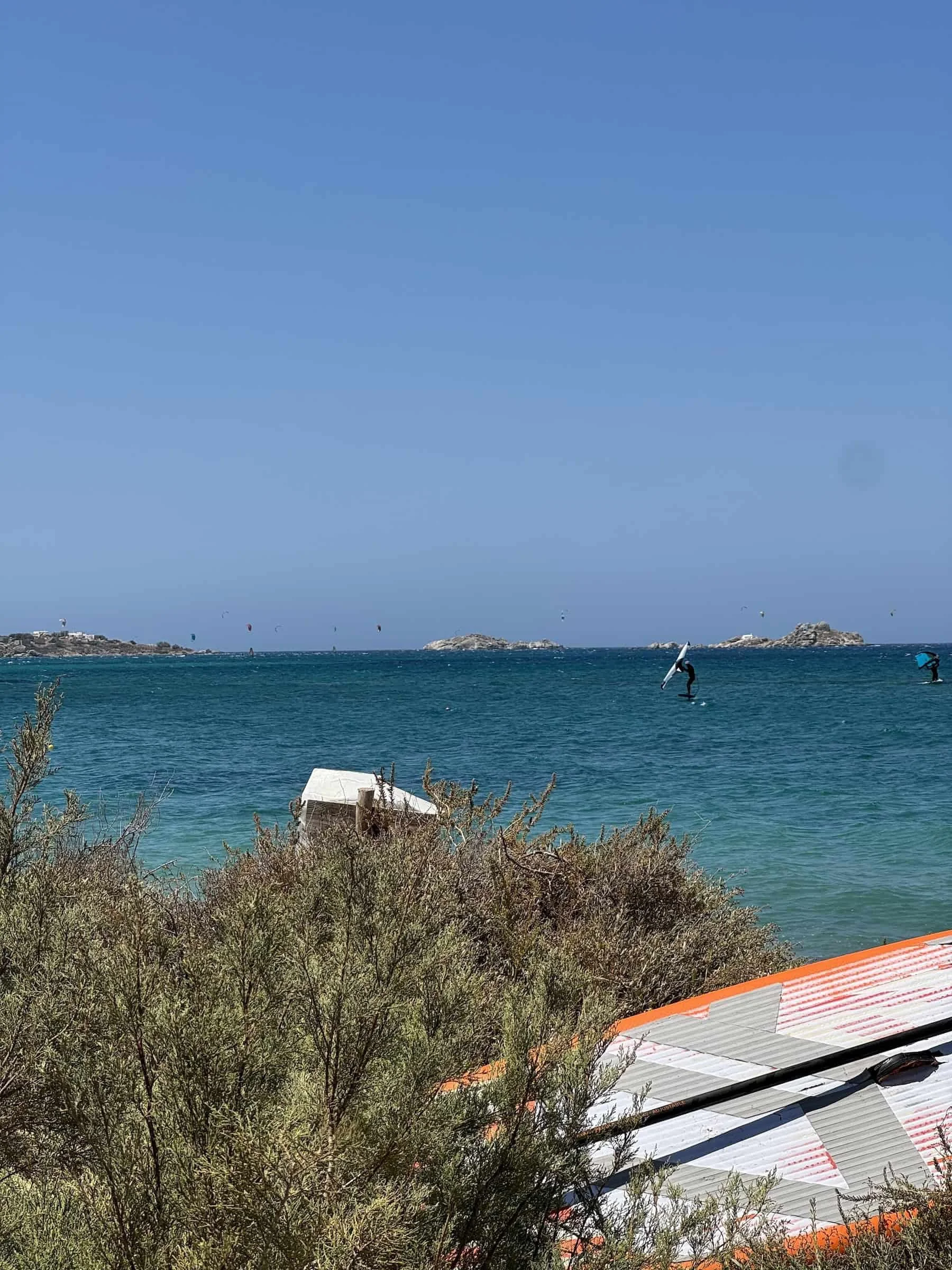 Kitesurfers Riding the Meltemi Winds at Plaka Beach
