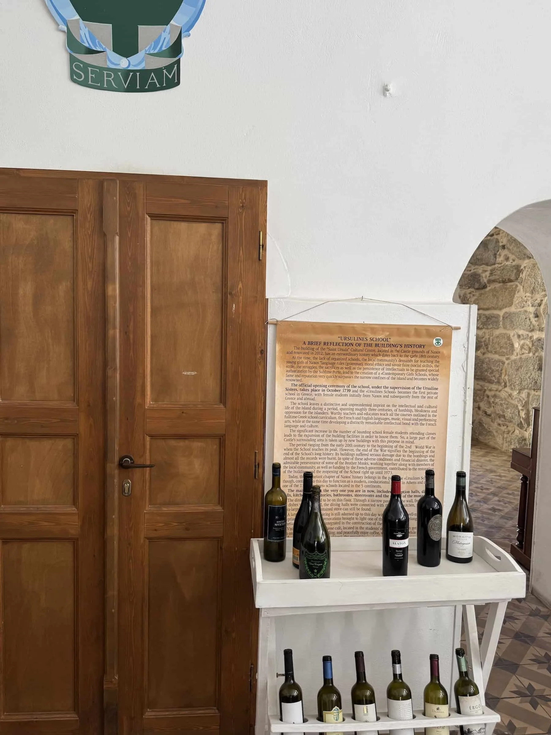 Historic Wine Display Inside the Ursuline School at Avaton 1739