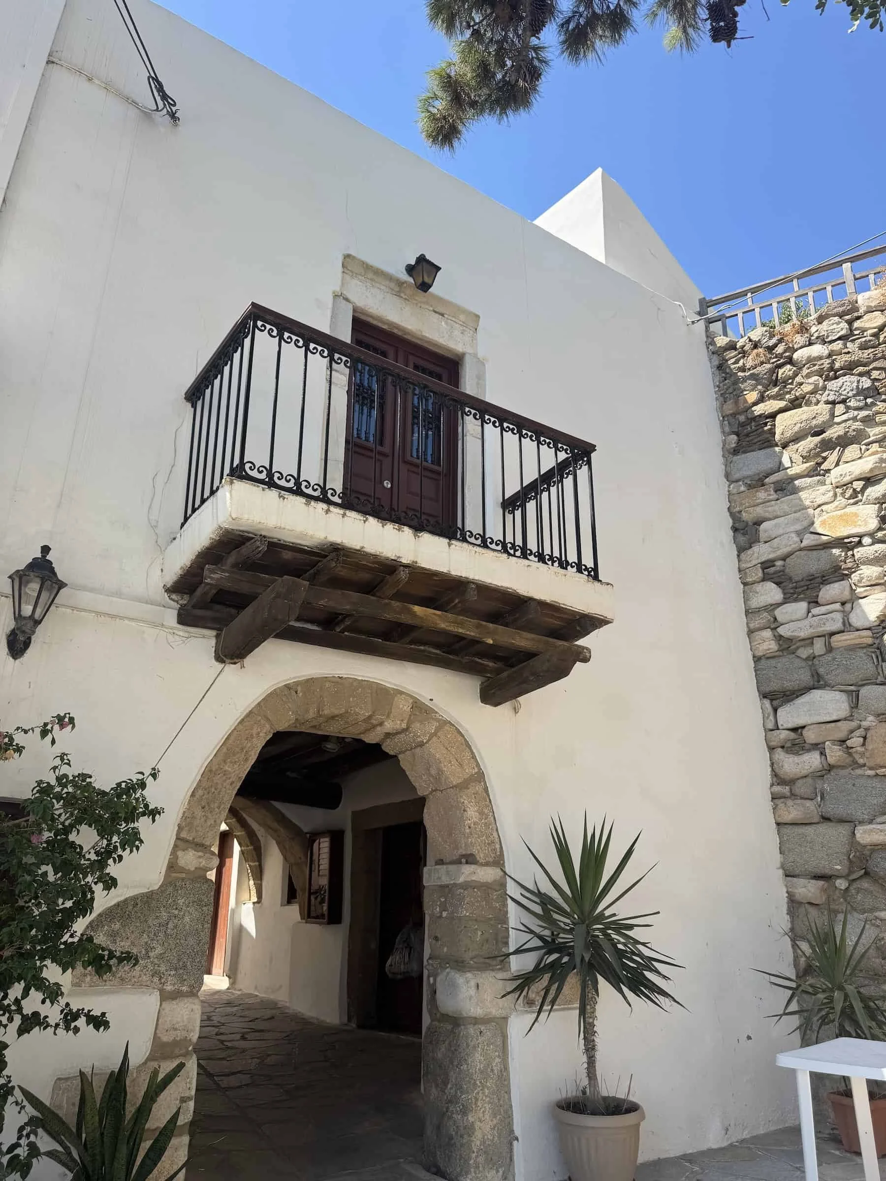 Traditional Stone Archway and Balcony in Naxos Kastro