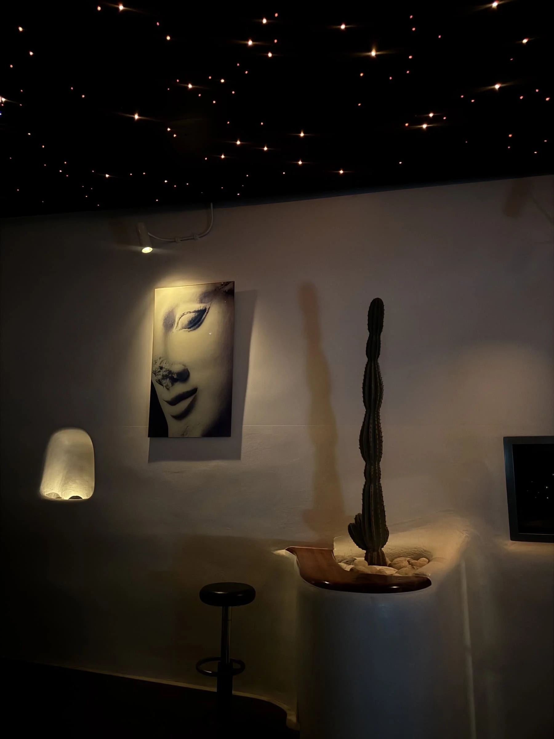 Astra Mykonos Lounge with Star Ceiling and Art