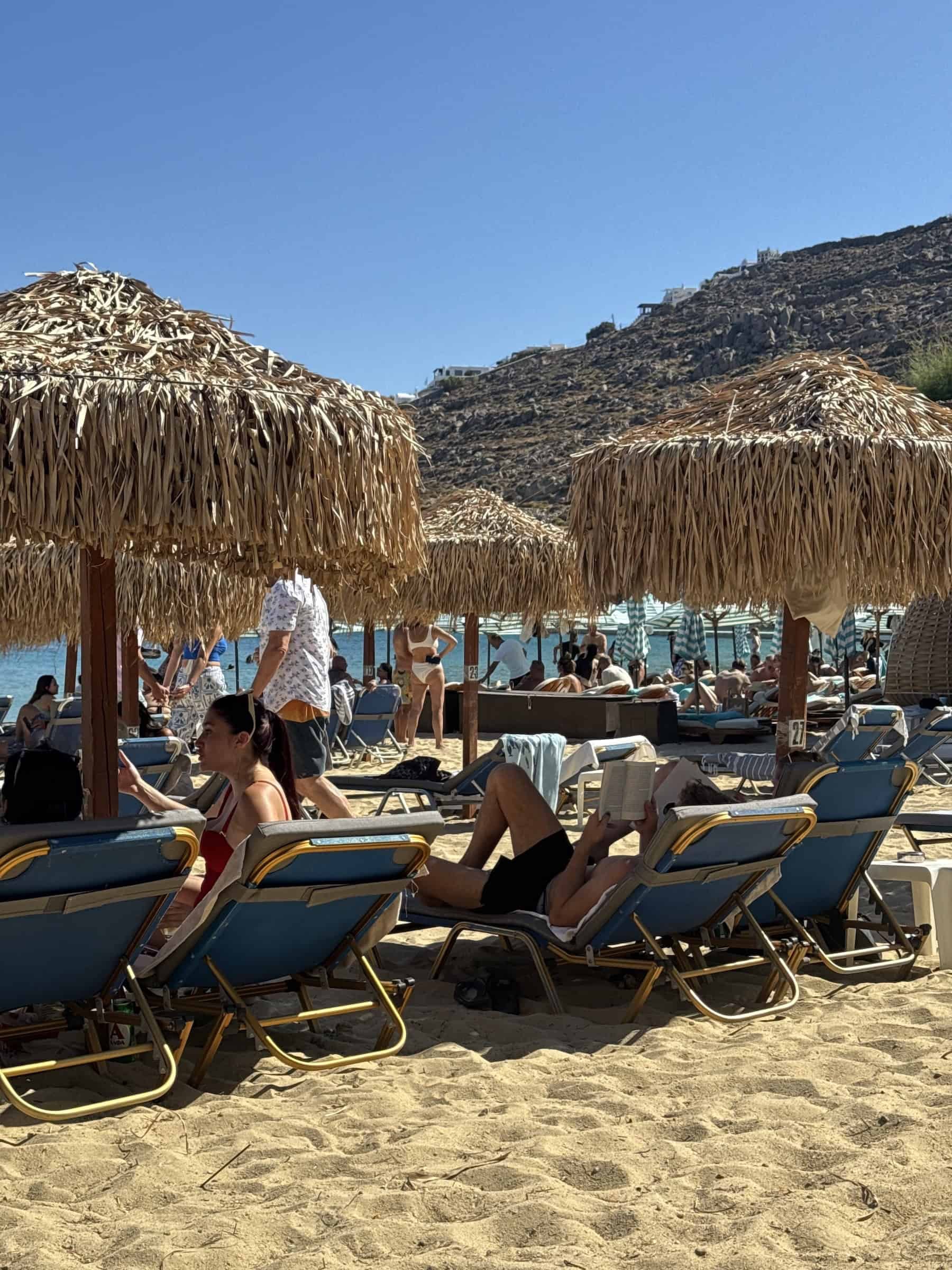 Psarou Beach Club Loungers Mykonos Greece