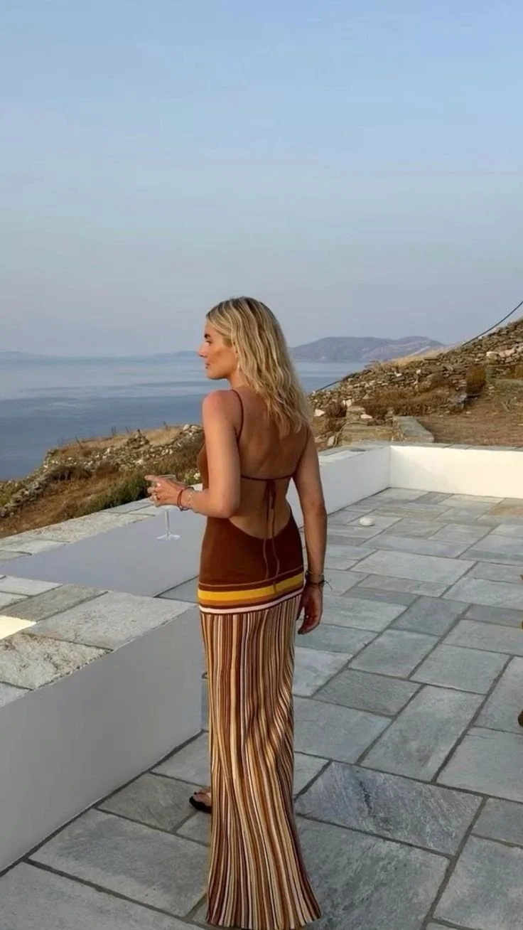 Backless Sunset Dress Outfit for Mykonos Beach Clubs