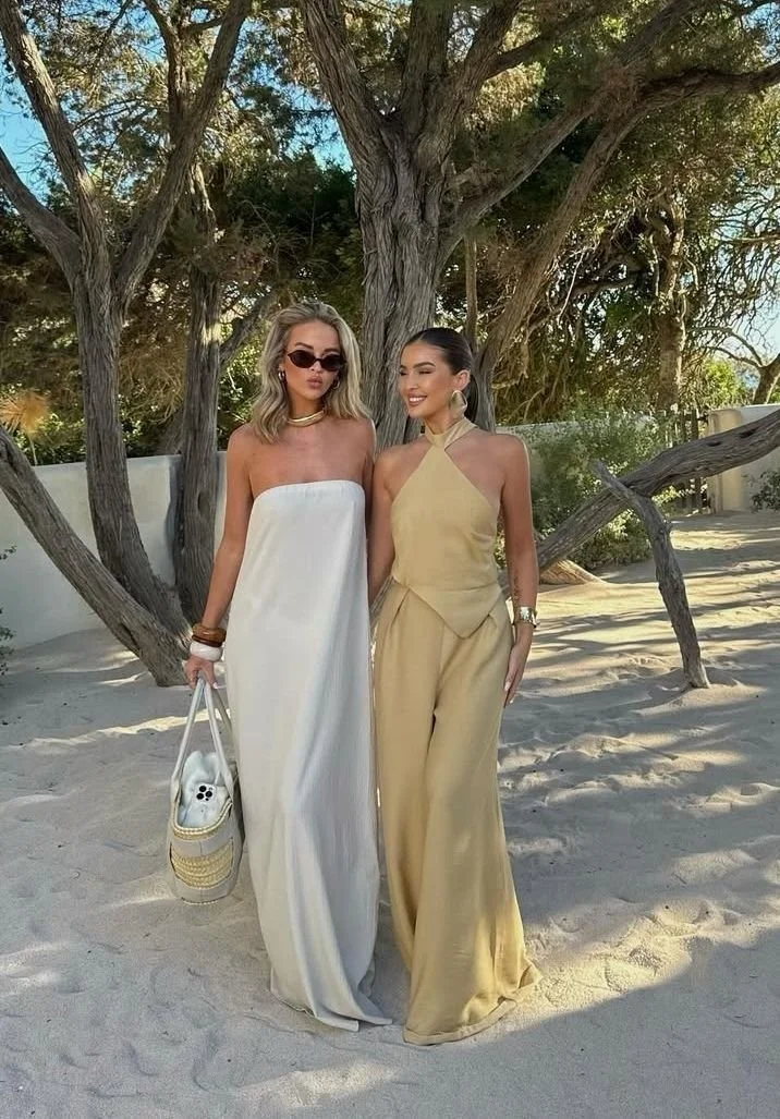 Neutral Tone Evening Dresses for Mykonos Beach Nights