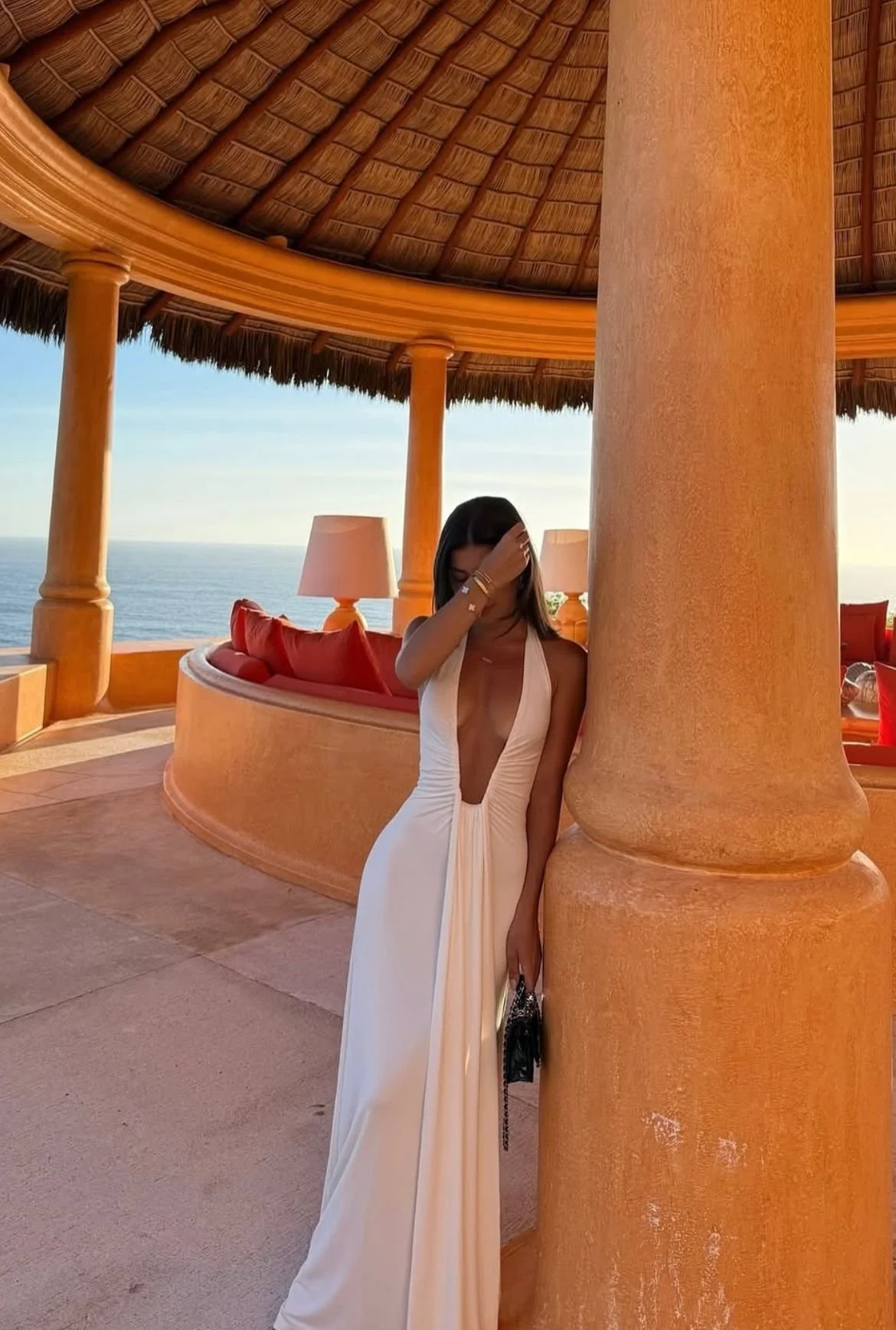 White Plunging Gown for Scorpios Mykonos Dress Code
