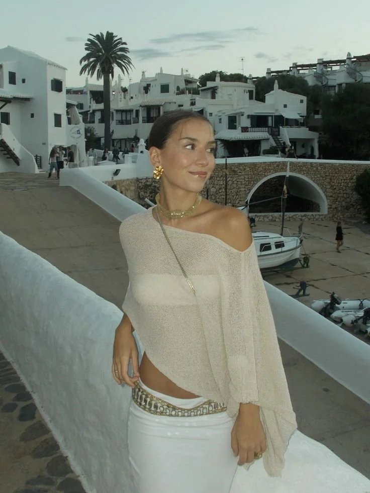 Sheer Off-the-Shoulder Sunset Outfit Mykonos