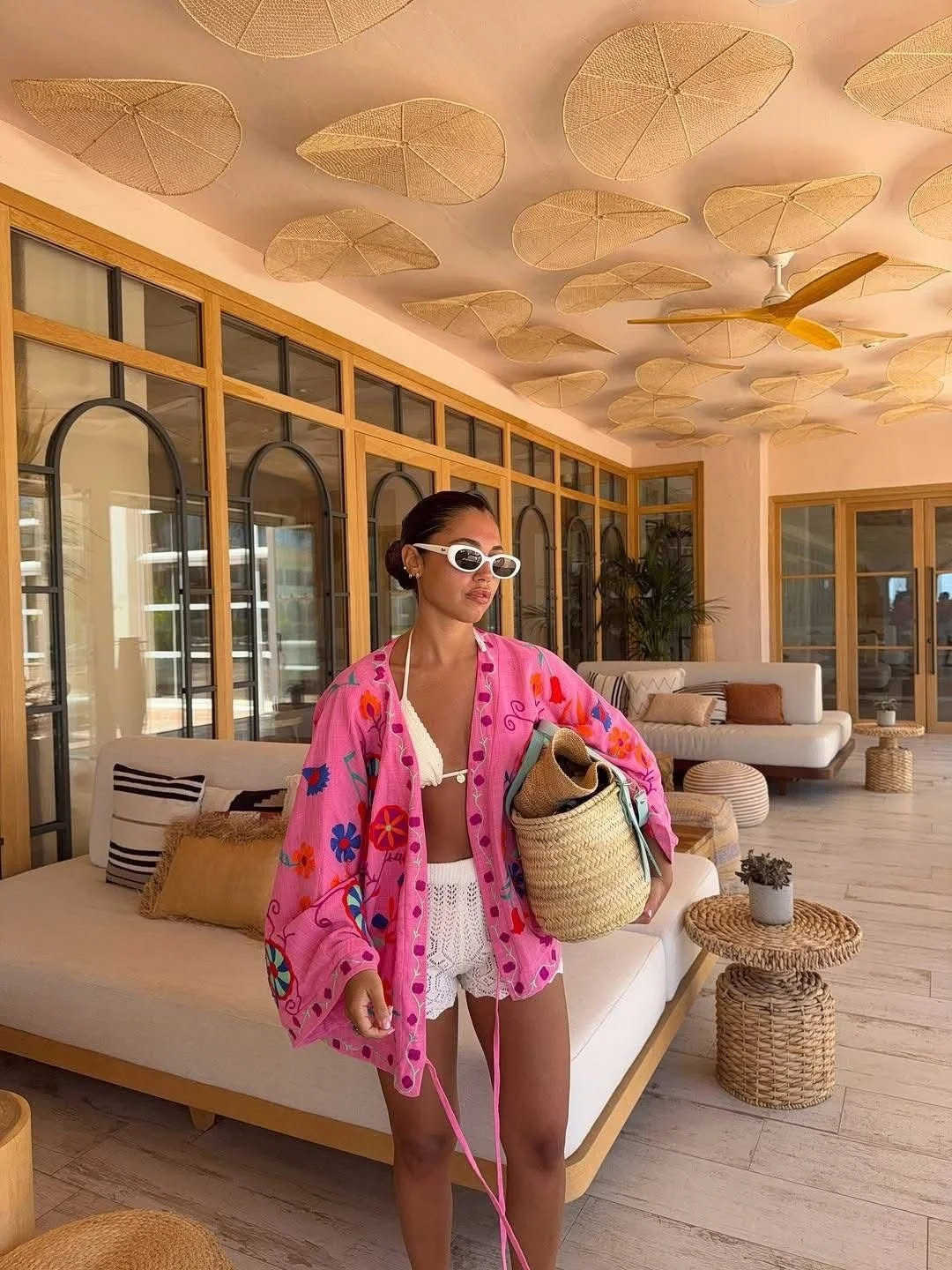 Colorful Bohemian Blouse Mykonos Beach Club Outfit