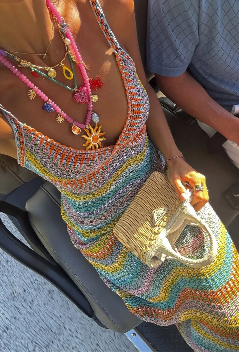 Colorful Knit Dress Mykonos Beach Club Look