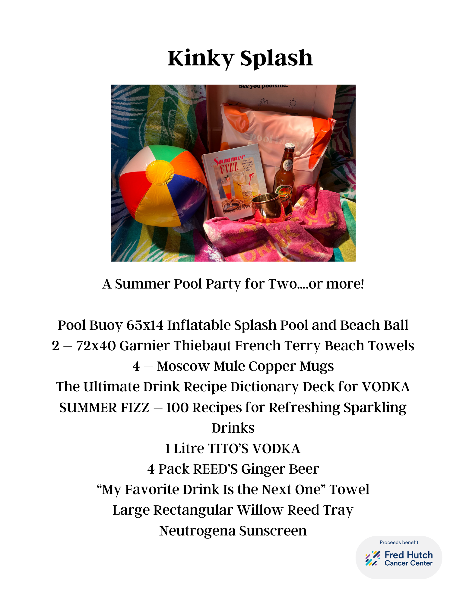 Image of a summer pool party setting with a beach ball, drinks, towels, and pool accessories, promoting a pool party for two or more.
