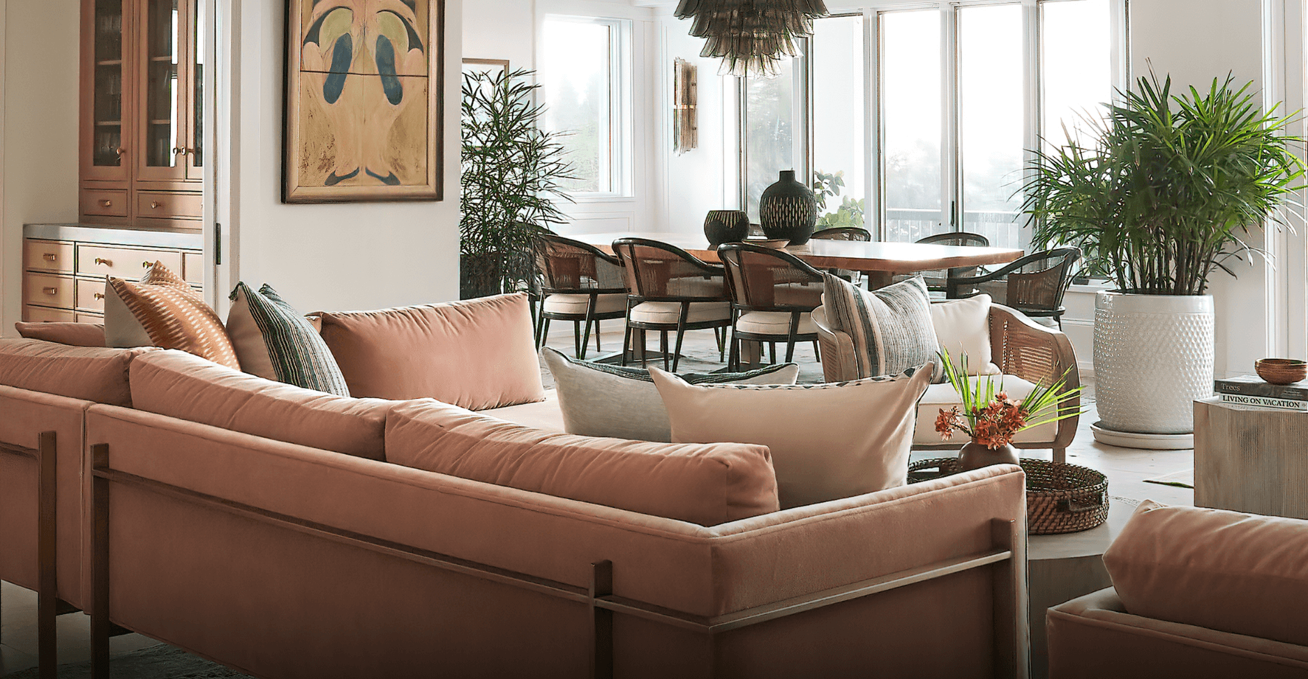Imparfait Design Studio finished beachy space with pinky peach velvet sofa