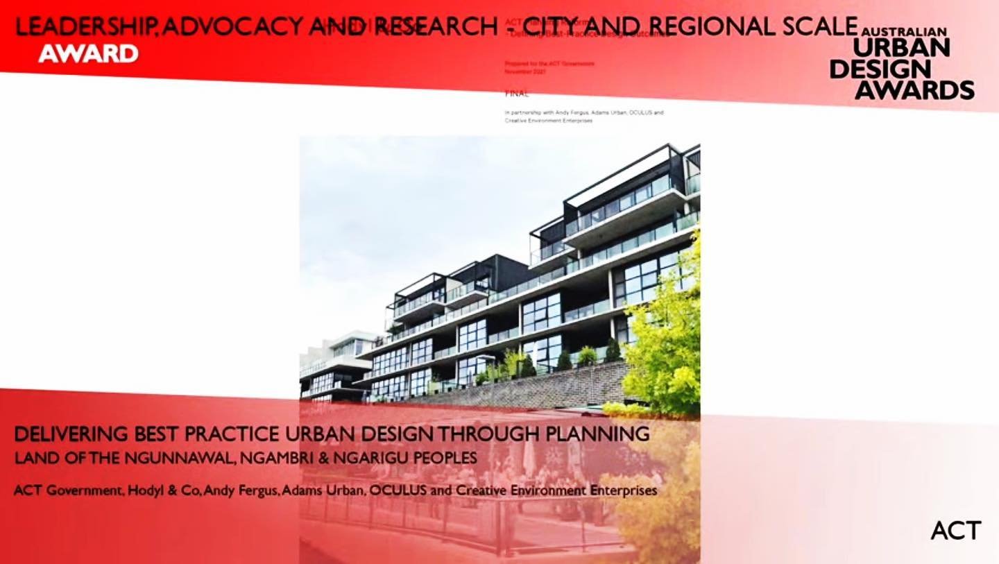 Winner of the 2022 Australian Urban Design Award for Leadership, Advocacy and Research - City and Regional Scale.

Jury citation: &ldquo;This thoughtfully conceived and rigorously researched guide to Delivering Best Practice Urban Design delivers a r