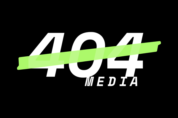 404 media logo: Black background with the number 404 in white type with a bright green line "drawn" through it. The word Media is at the lower right of the number.