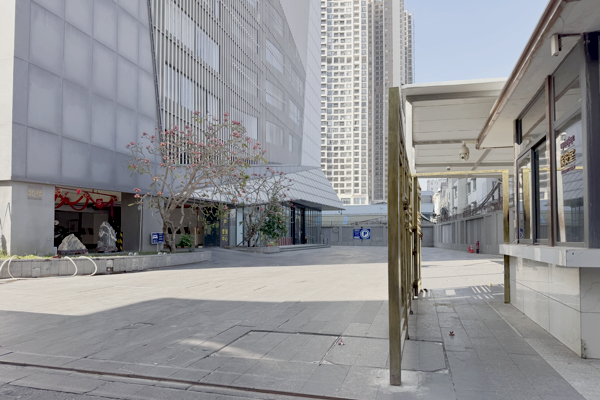 An empty plaza of a Prince Group scam compound in Cambodia.