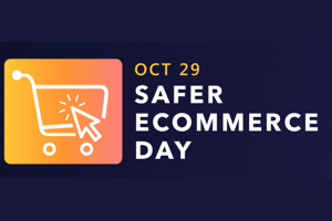 Shopping cart with a mouse arrow over it next to the words Safer Ecommerce Day