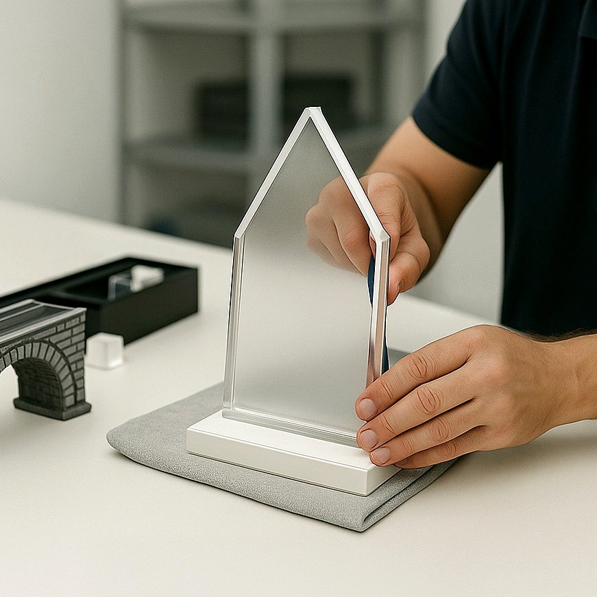 Final assembly and finishing of a custom Lucite deal toy