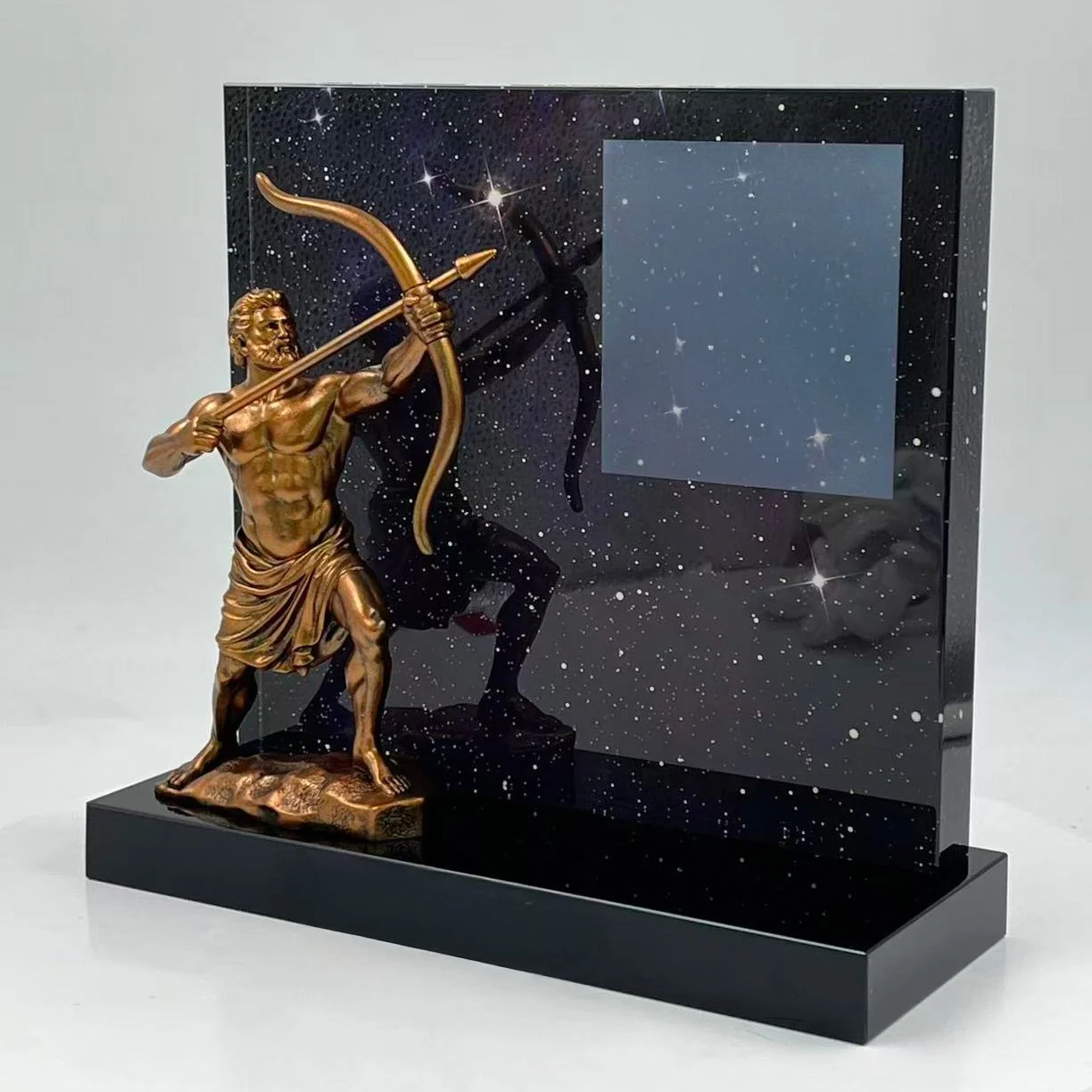 Layered clear and frosted lucite panels mounted on base forming abstract award.