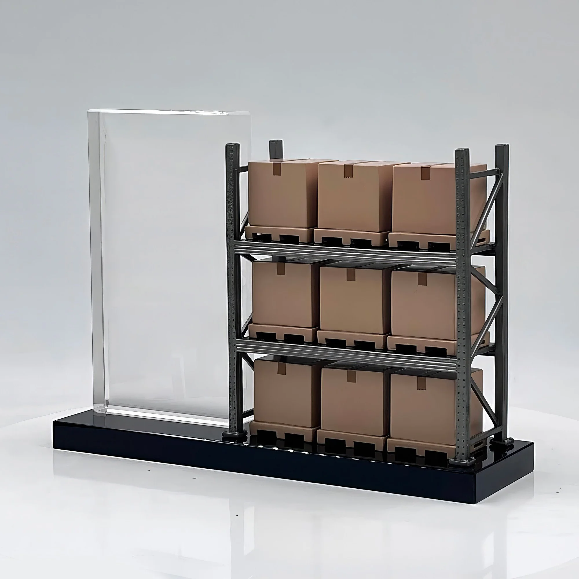 Custom warehouse shelving deal toy with dimensional racking and product details by Polaris Custom Awards