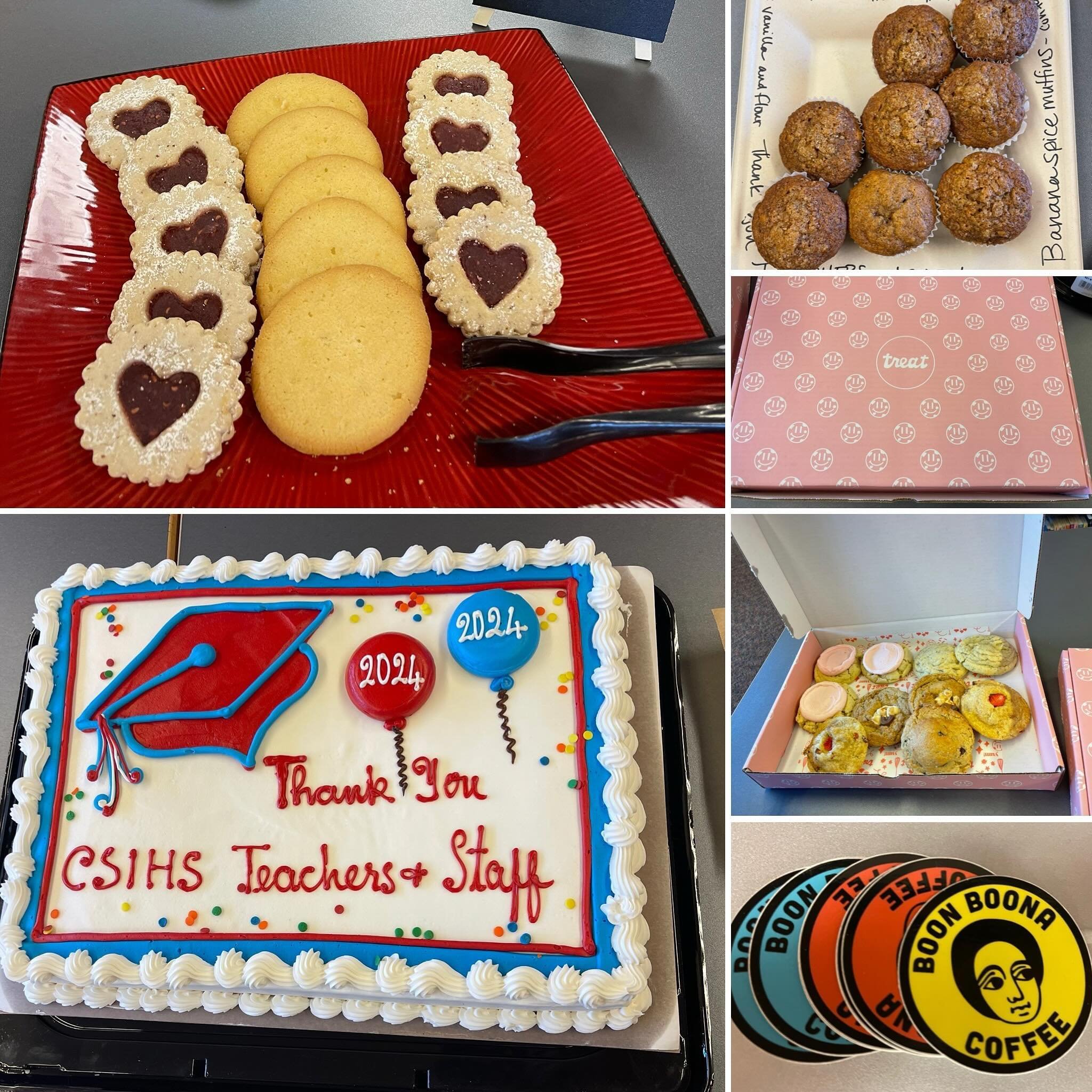 Ending Teacher &amp; Staff Appreciation Week in a very sweet way - with lots of delicious desserts and treats! Thanks again to all who donated their time and talents, and to our teachers for being there for our kids! Have a great weekend 💙❤️