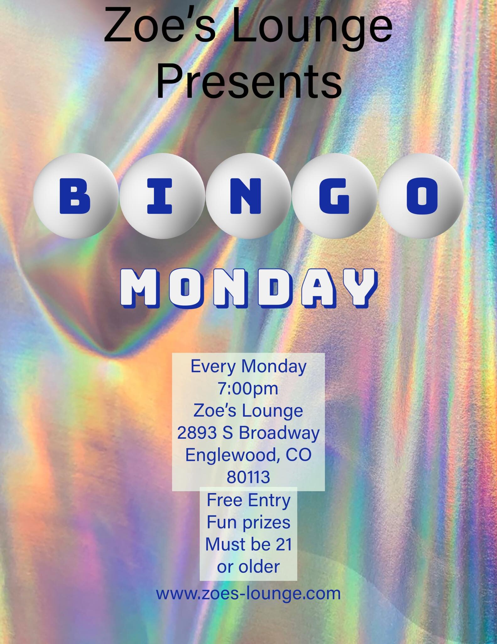 Come play Bingo with us tonight. 7:00pm free to play. Must be 21 or older to play.
See you at Zoe&rsquo;s!