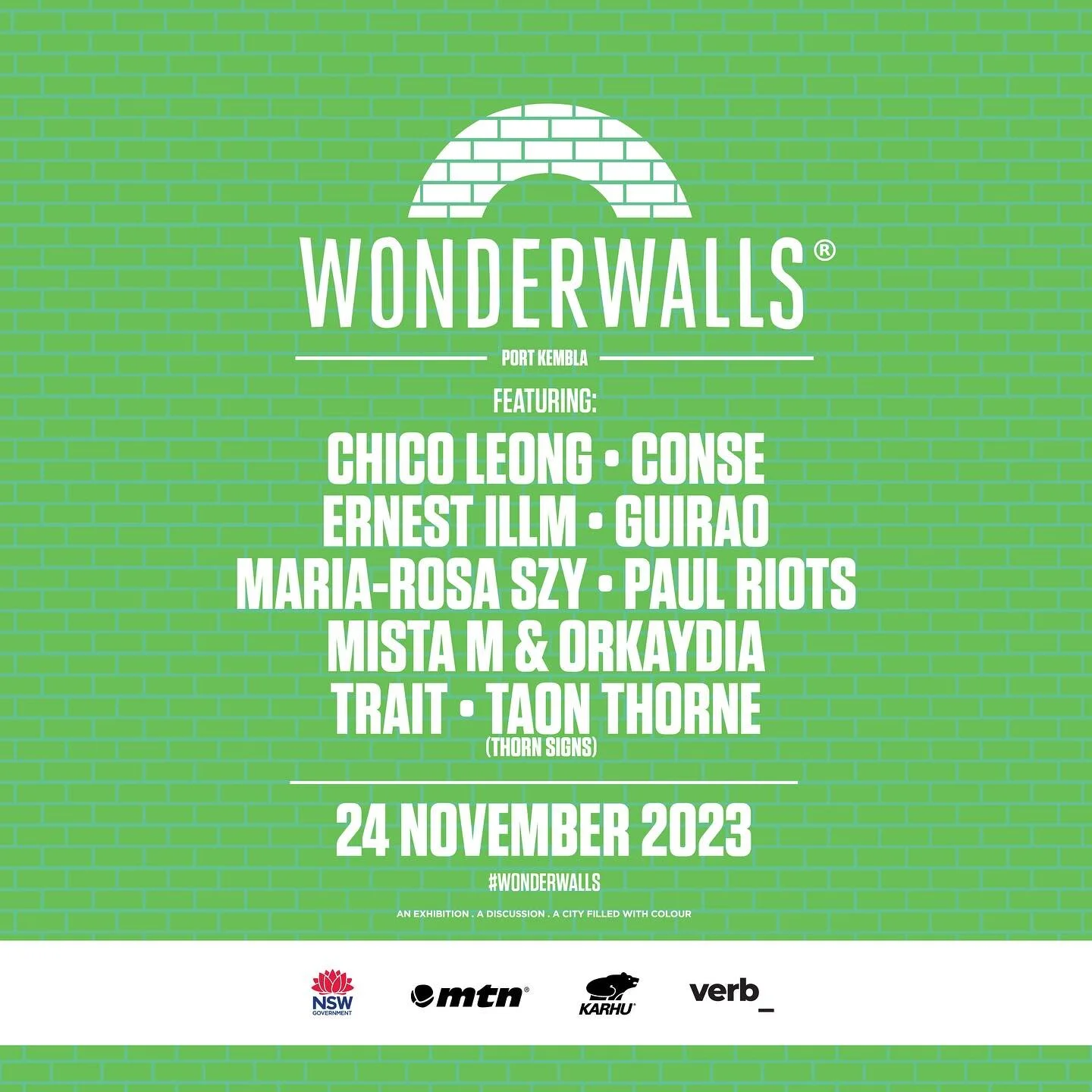 #Wonderwalls Festival 2023 kicks off today! Come down to Port Kembla and catch our artists in action. Check our recent post for exact locations or just cruise around and take in all the amazing work from recent years as well as the live painting. Don