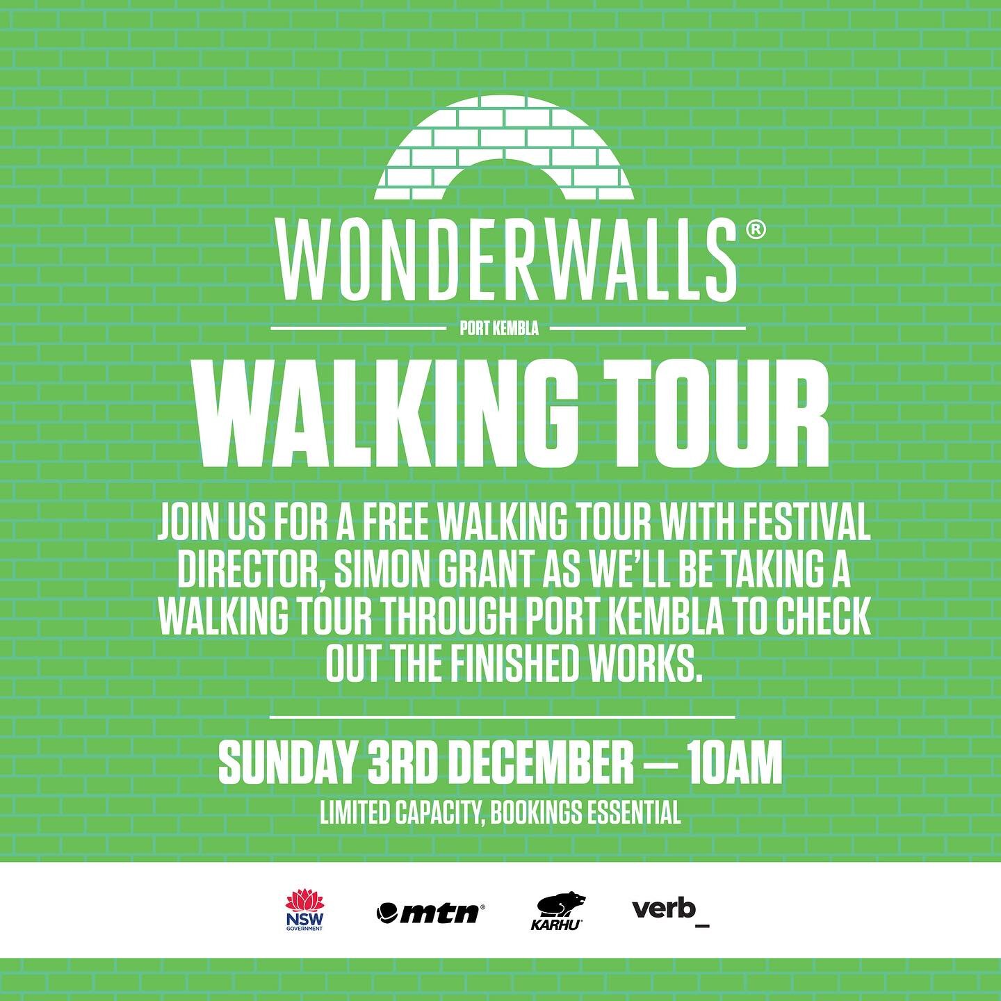 Join festival director Simon Grant for a free walking tour this Sunday, kicking off at 10am from Wonderwalls HQ, @thebankspacepk. Hear about the process and production of this year's works. Booking's essential, hit the link in our bio and secure your