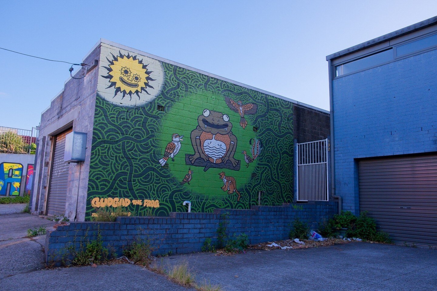 SITE 4 (Military Lne): Local legend @thornepainting painted his debut #Wonderwalls mural in the lanes of Port Kembla depicting the story of Gudgad The Frog.⁠
⁠
---⁠
Wonderwalls Festival is made possible by the support of @ourregionalnsw @mtnaustralia