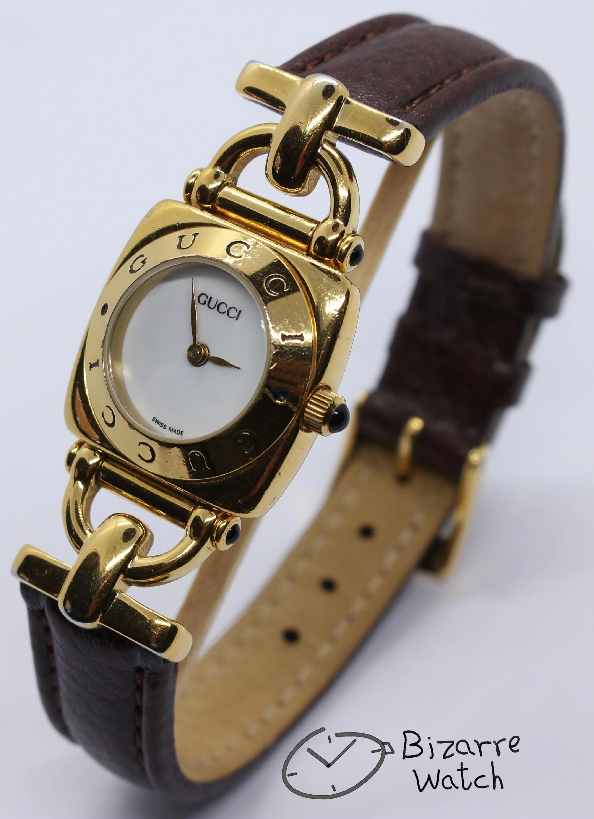 6300 6800 6800L Vintage Ladies gold plated Goldplated GUCCI 6300L White Dial Brown Strap Watch women bizarre