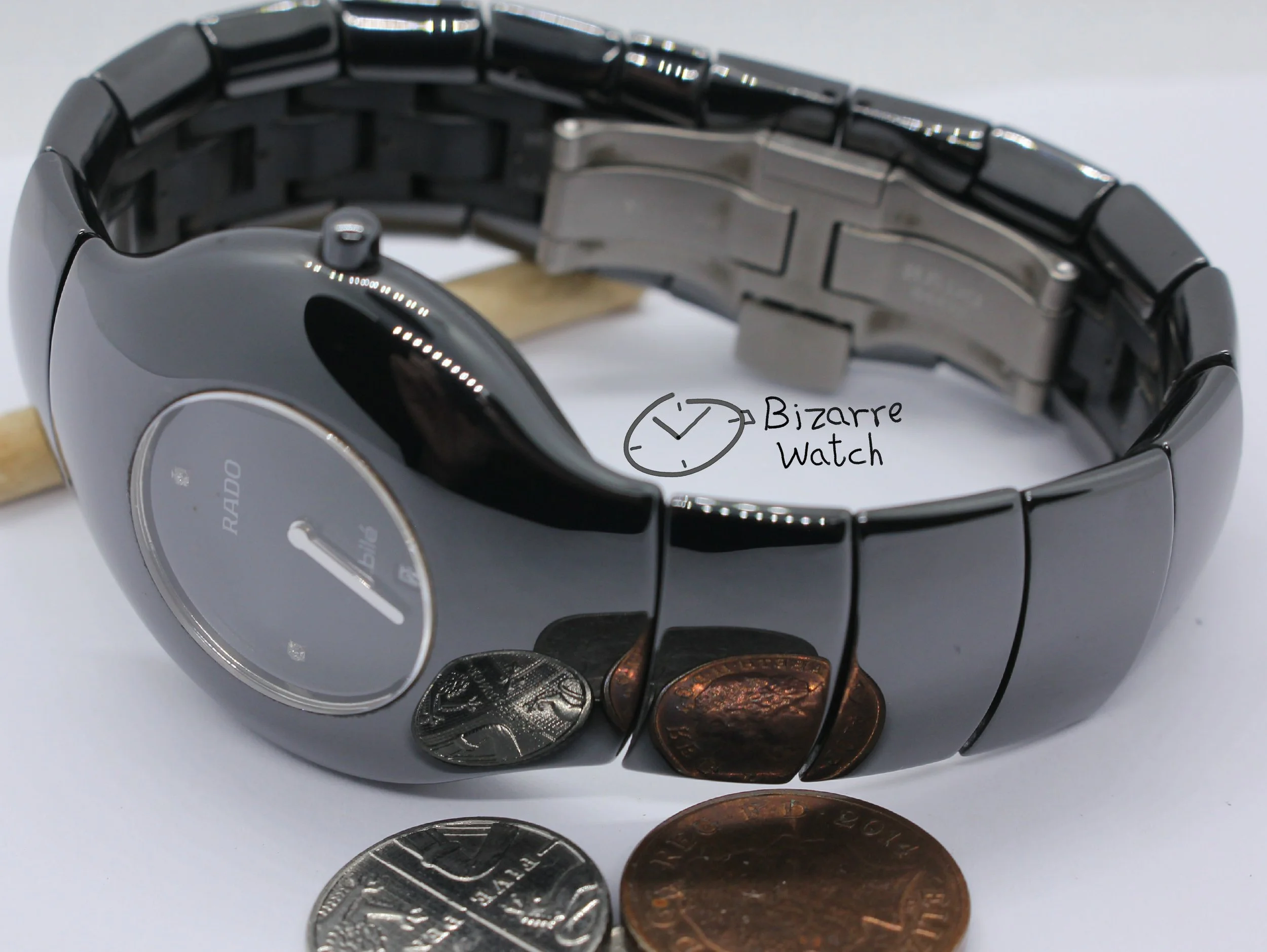 coin reflection mirror bracelet links Titanium Clasp 04438 Scratchproof Rado Xeramo Jubilé Jubile 37mm Black Ceramic 160.0453.3 Watch bizarrewatch bizarre men women unisex gents