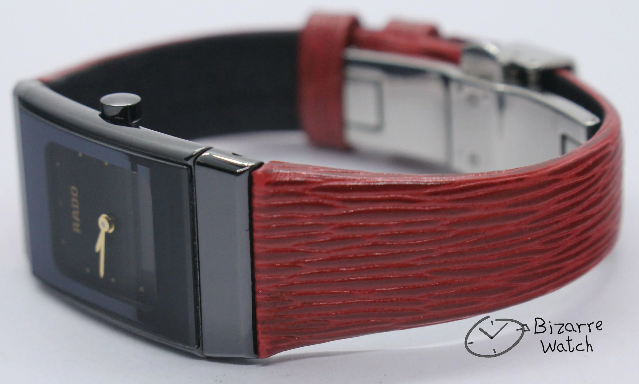 vintage nos New Old Stock Scratchproof Rado Ceramica Diastar 963.0350.3 Black Ceramic Red Strap Watch bizarre women ladies